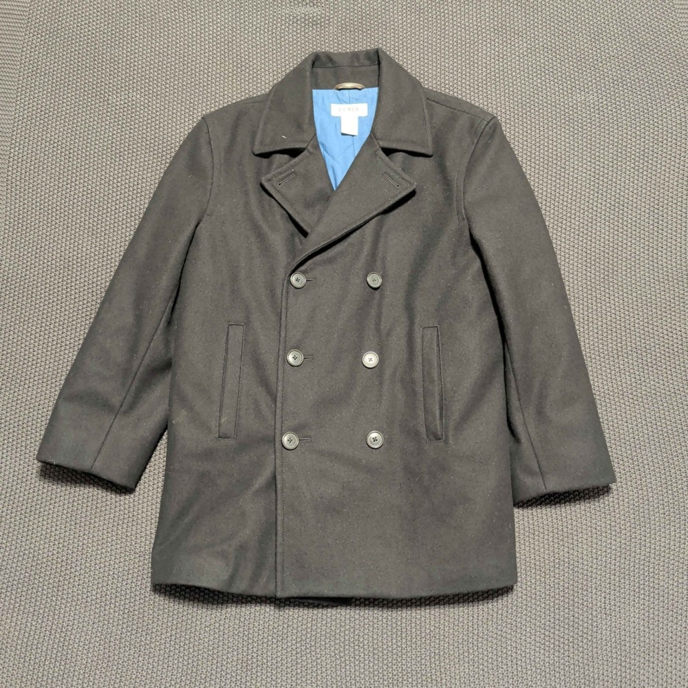 J.Crew Pea Coat Mens Medium Black Wool Blend Thinsulate Quilted Lining Jacket